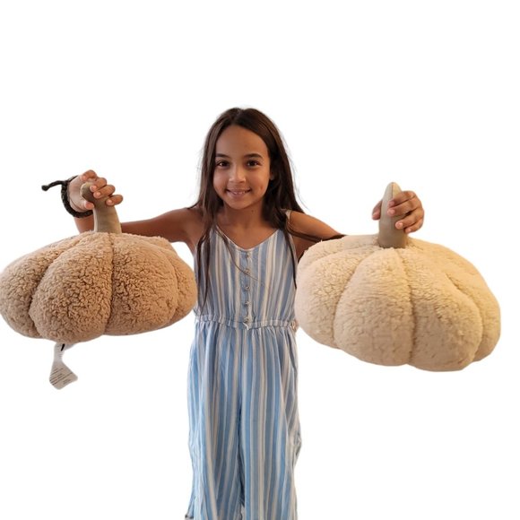 Warm and Cozy NWOT tan and cream plush pumpkin set pillow plush - Picture 3 of 9